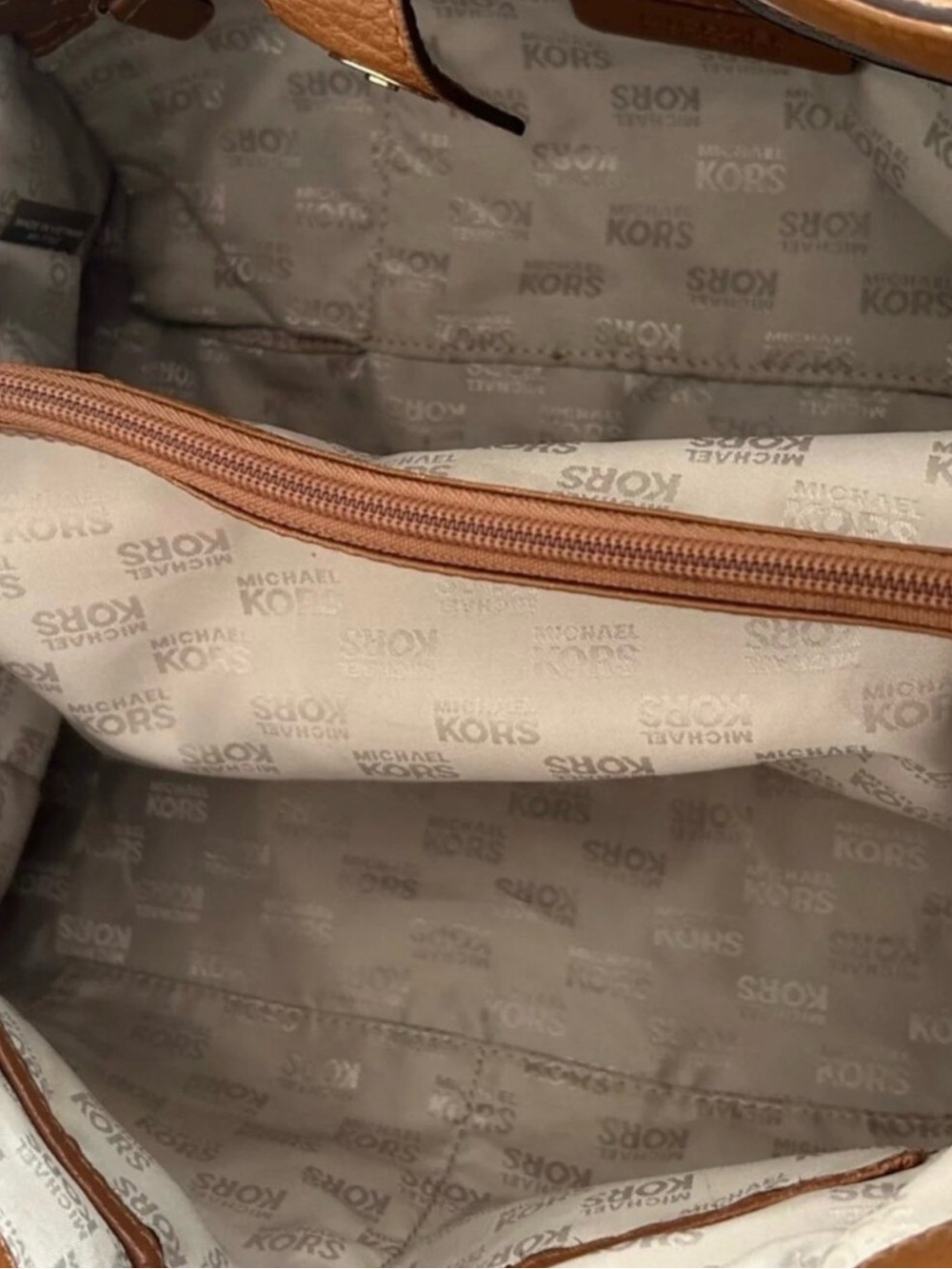 Michael Kors Cognac Leather Hamilton Satchel Shoulder Bag in EUC Gold HW Buckle - Picture 13 of 15
